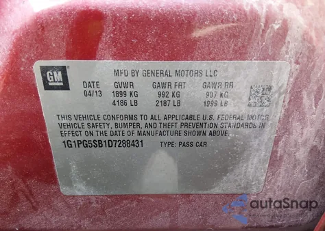 2013 Chevrolet Cruze Ltz z USA, uszkodzony, nr VIN 1G1PG5SB1D7288431